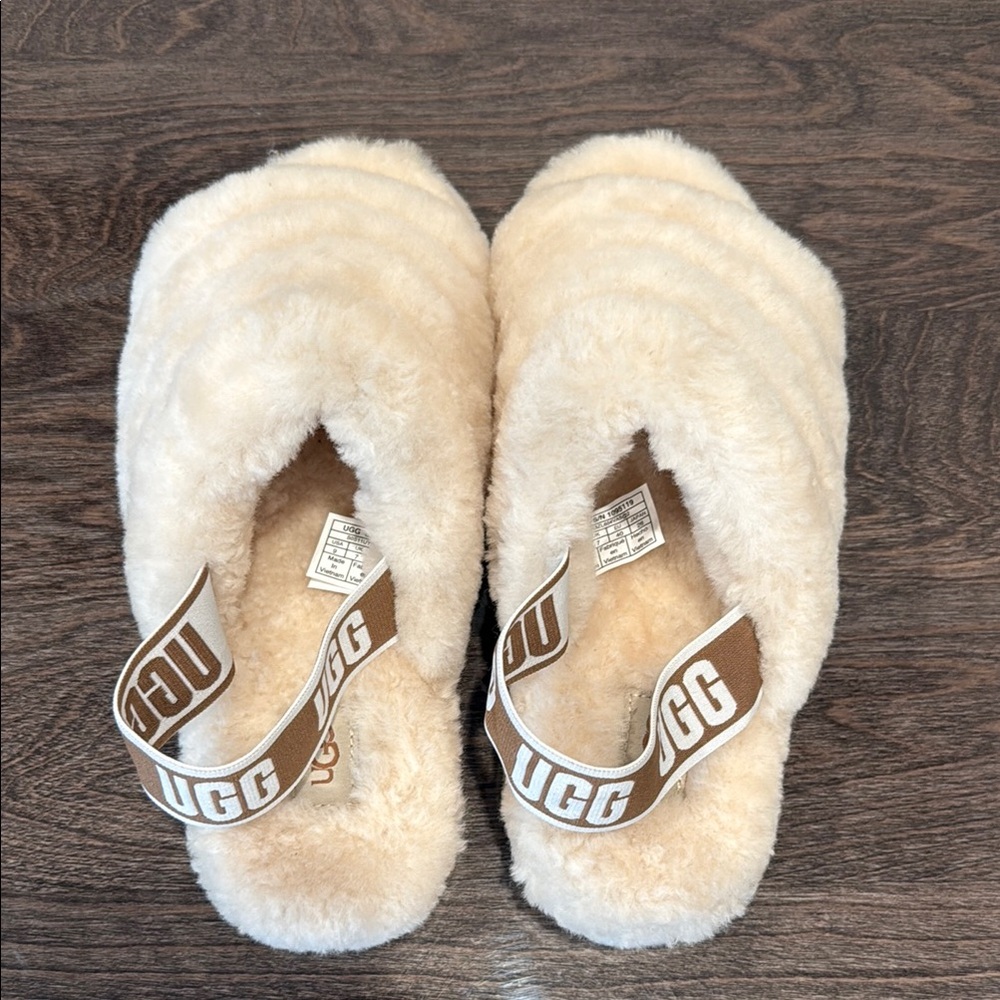 UGG Fluffy Tan Slippers - Picture 2 of 6